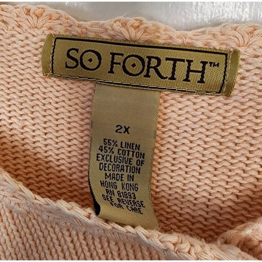 So Forth Embroidered Sequin Floral Cardigan Light Pink Sz 2X Linen Cotton Blend - Picture 3 of 6